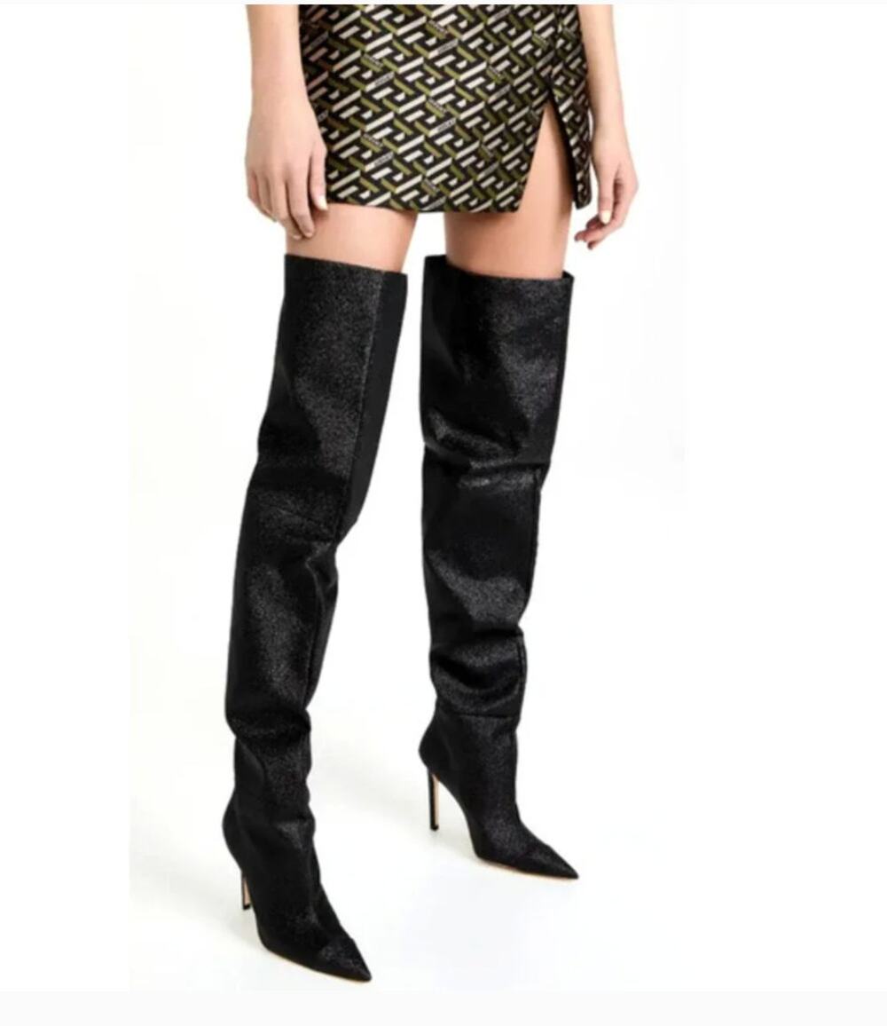 Good American "The Weekend" Thigh High Sparkle Boots